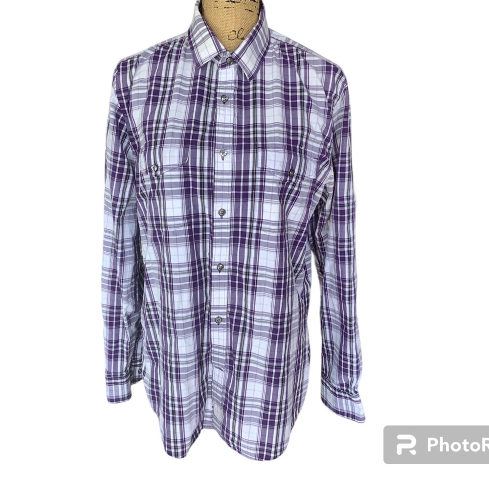 Express Purple/White Plaid Button Front Men’s Size Large